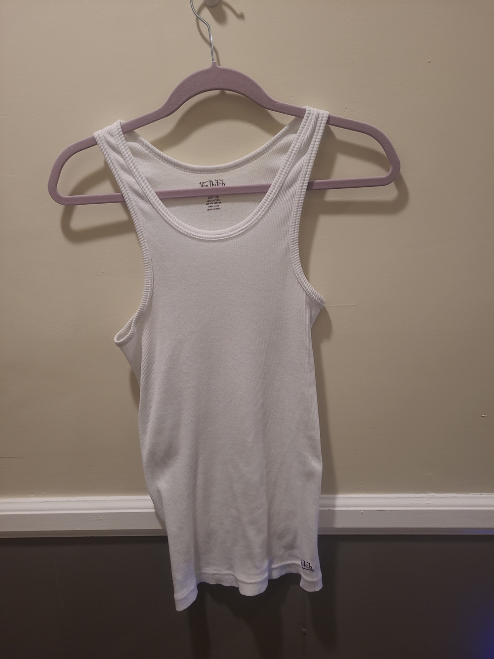 Von Dutch Originals Medium Mens Ribbed White Tank Slim Fit Scoop Neck